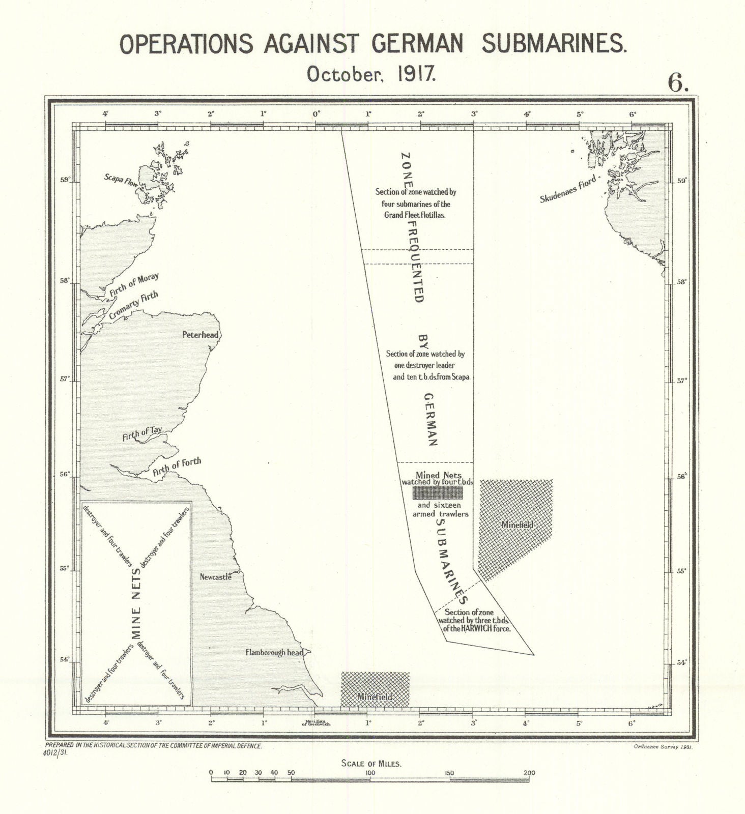 Allied anti U-Boat/submarine operations October 1917. North Sea. WW1 1931 map